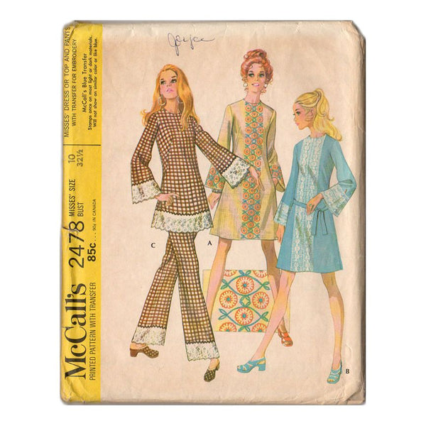 1960s Vintage Sewing Pattern Pencil Pants Blouse Bust 34 Quick 'N