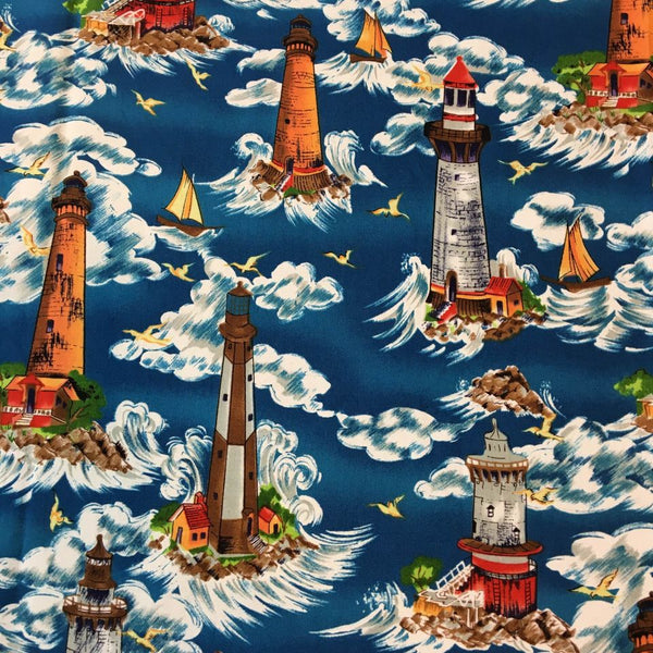 Michael Miller Lighthouse Fabric Sky Waves Nautical 41 x 36 1 Yard
