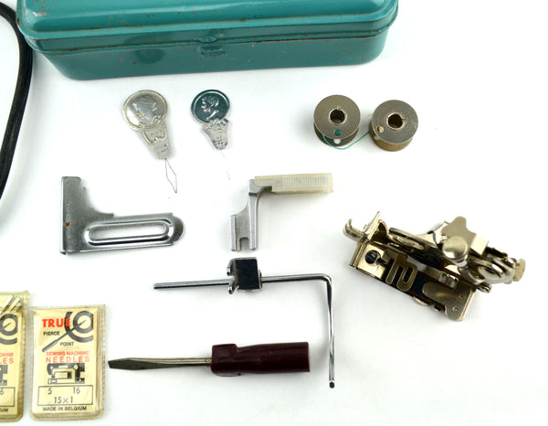 Vtg Metzke sewing Tin Pewter Sewing Kit Metal Sewing Box W/ Vtg Sewing  Supplies