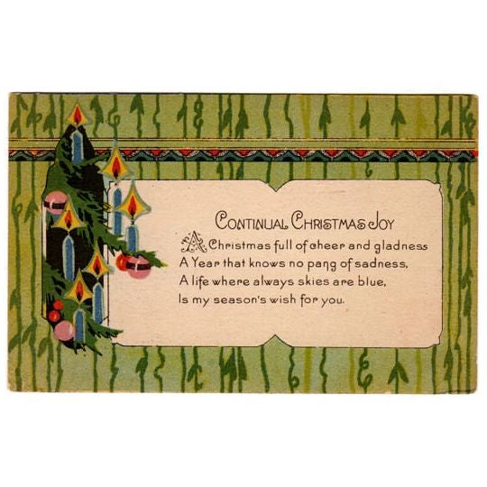 Vintage 1920s Art Deco Christmas Postcard Lit Candles Ornaments Holiday  Greeting
