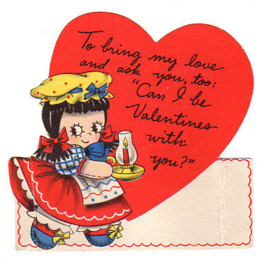 Vintage 1944 VALENTINE'S Day Card 7.5 x 5.5 GIRL w/ RATION CARD