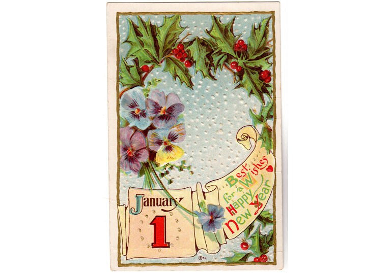 Antique Best Wishes Floral New Year Postcard January 1st Unused Embossed D  Goldie
