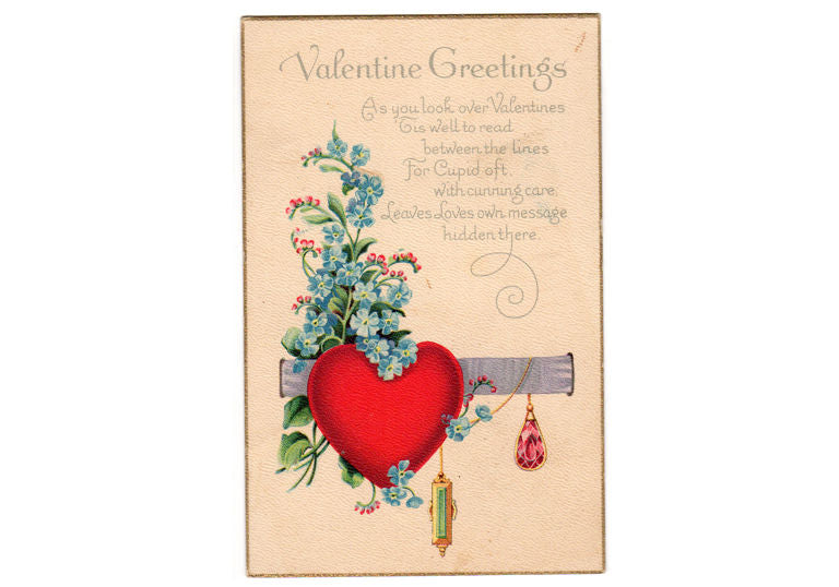 Retro valentine card or postcard with red heart and roses