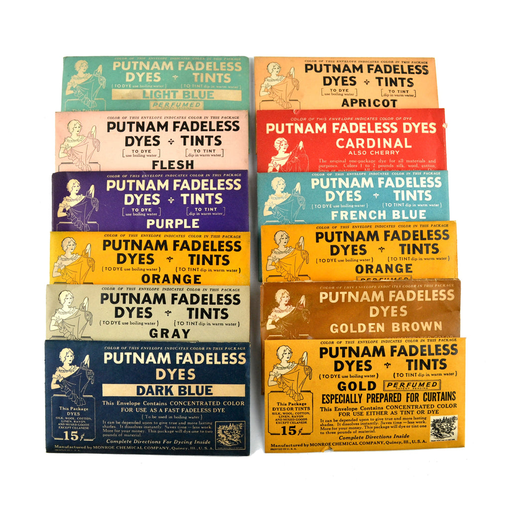Vintage Putnam Fadeless Fabric Dyes and Tints Packet Choice