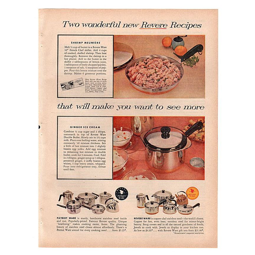 Vintage REVERE WARE Copper Bottom Skillets Saucepans Pots Lot Of