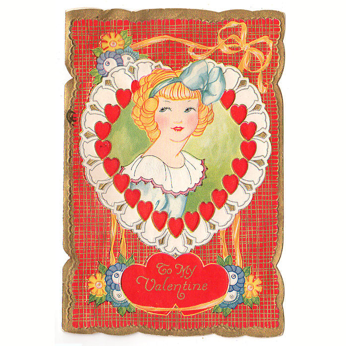 Vintage Valentine Card Stands Up Cute Boy Girl Shy Heart 1930's-40's B1