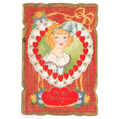 Vintage Valentines Day Card Cute Girl Inside of Psychedelic Heart