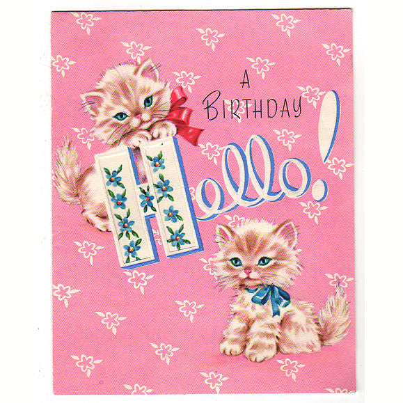 Cute Cartoon Cat And Inscription Hello. Greeting Card With
