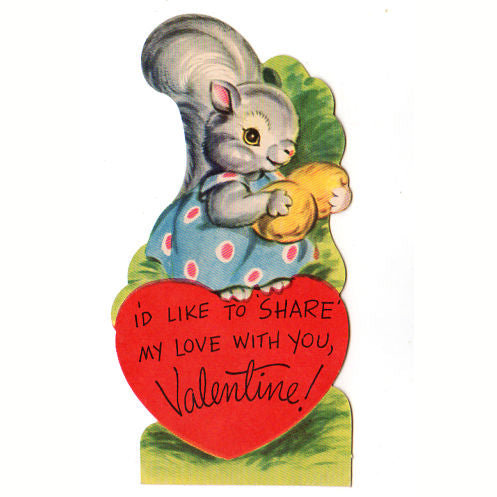 Vintage 1950s Whitman Valentine Card Puppy and Kitten in Wicker Basket