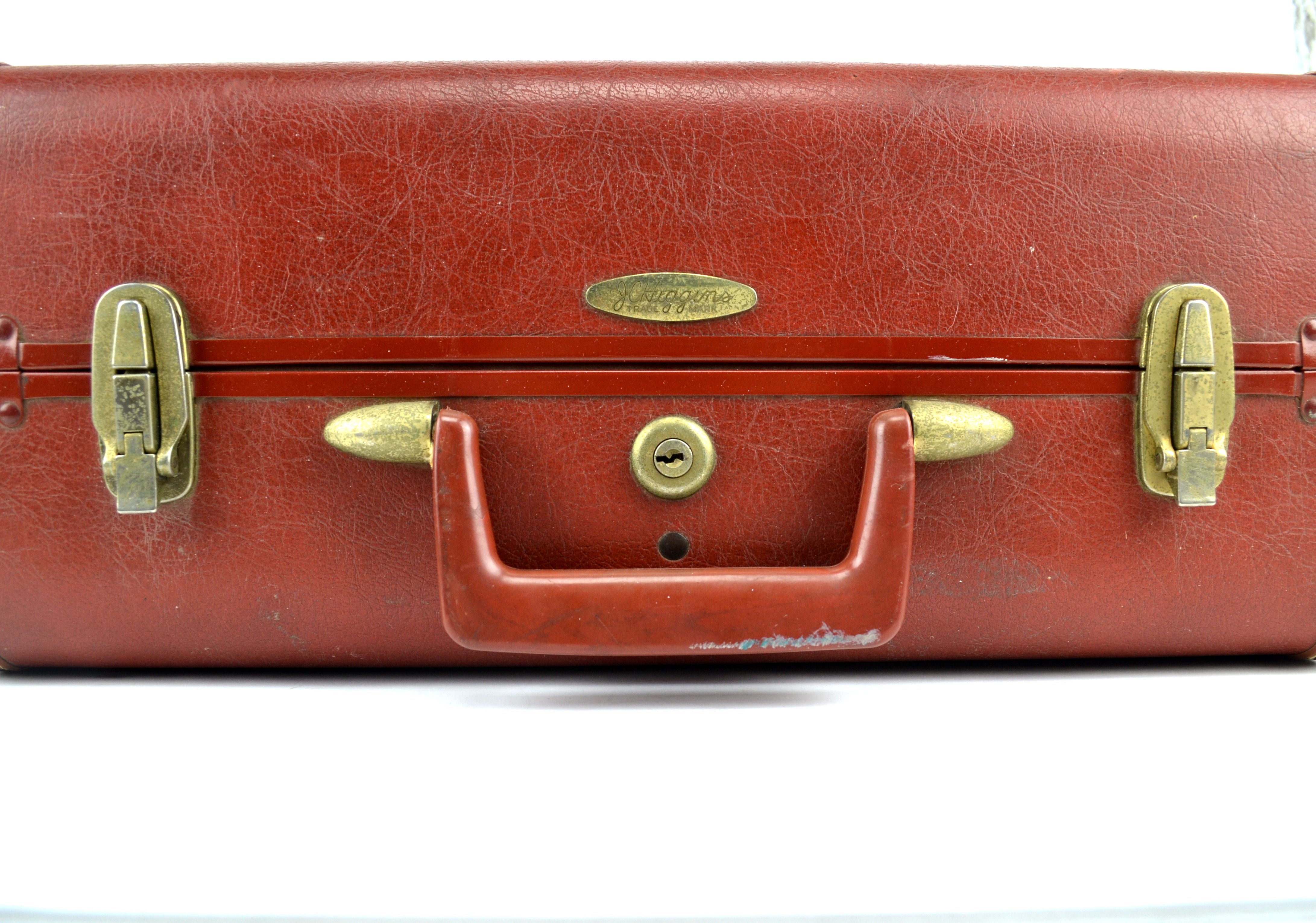 Vintage JC Higgins Luggage Hardside Suitcase Brown Travel Bag Gold Toned  Hardware