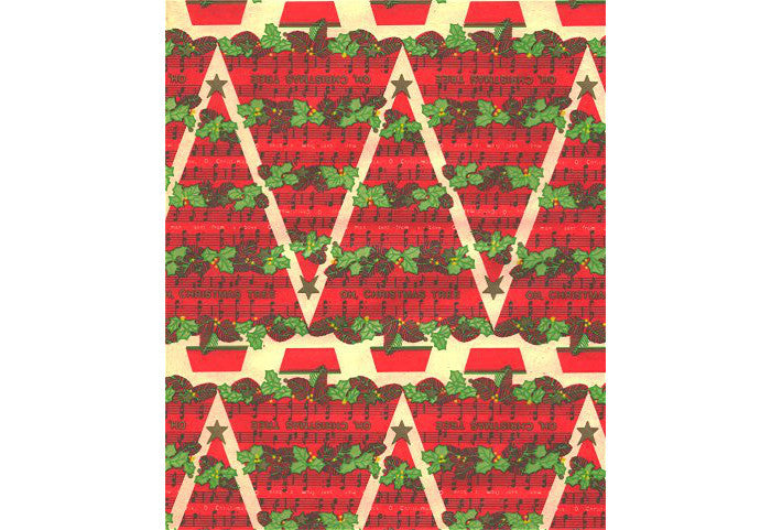 Vintage 1950s Christmas Wrapping Paper Gift Wrap Christmas Tree On Gold [B]